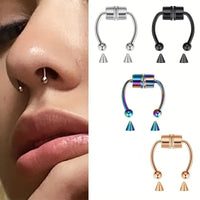 New 4 Piece Magnetic Septum Nose Rings Fake Septum Ring Fake Septum Fake Nose Rings Fake Piercing Clip On Nose Rings Hoop No Pierced Stainless Steel Jewelry