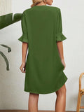 New Notched Neck Flare Sleeve Tunic Dress - Casual Half Sleeve Knee Length Loose Fit Green Dress Sz XXL