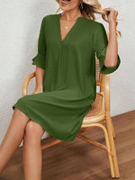 New Notched Neck Flare Sleeve Tunic Dress - Casual Half Sleeve Knee Length Loose Fit Green Dress Sz XXL