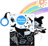 New OKOOKO Soft Baby Book Black and White High Contrast Marine Animals Tails Book Bath Book Montessori Sensory Stroller Toy Non-Toxic Crinkle Washable Early Education for Baby Infant Toddler