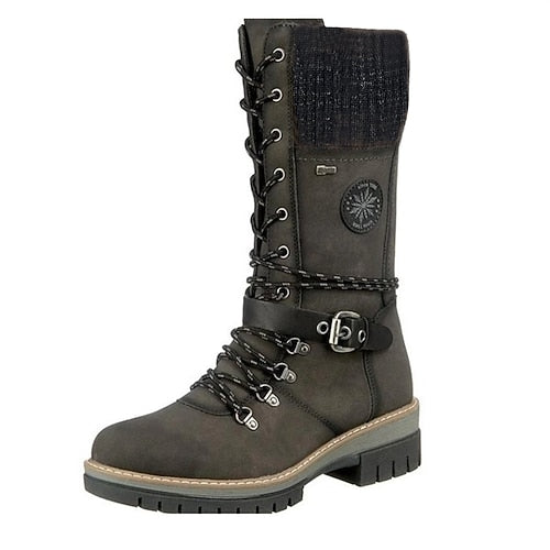 New Women's Winter Lace-Up Snow Boots with Knit Cuff – Warm Waterproof Outdoor Combat Boots with Side Zipper and Anti-Slip Sole for Cold Weather and Hiking OLIVE Sz 8