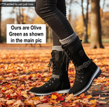 New Women's Winter Lace-Up Snow Boots with Knit Cuff – Warm Waterproof Outdoor Combat Boots with Side Zipper and Anti-Slip Sole for Cold Weather and Hiking OLIVE Sz 8