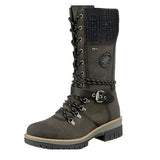 New Women's Winter Lace-Up Snow Boots with Knit Cuff – Warm Waterproof Outdoor Combat Boots with Side Zipper and Anti-Slip Sole for Cold Weather and Hiking OLIVE Sz 8