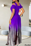 New Olivia Mark – Casual Print Hollowed Out V Neck Long Dress in Purple, Sz L!