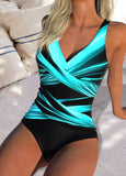 NEW Retails $87, MODLILY® Criss Cross Ombre Cyan One Piece Swimwear, Sz XL