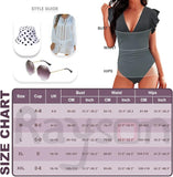 New Women's One Piece Swimsuit Ruffled Lace Up Monokini V Neck Ruched Bathing Suits Push Up Tummy Control Black, Sz XL