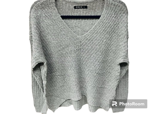 New Women's Lightweight V Neck Knit Sweater by Onix, Sz L Grey