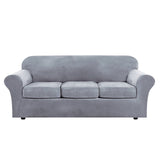 NEW Sofa Covers Stretch Velvet, OPPODREAM Couch Cover 3 Seater with Cushions Cover, Elastic Bottom, Machine Washable Sofa Slipcover( Loveseat, Light Grey)