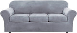 NEW Sofa Covers Stretch Velvet, OPPODREAM Couch Cover 3 Seater with Cushions Cover, Elastic Bottom, Machine Washable Sofa Slipcover( Loveseat, Light Grey)