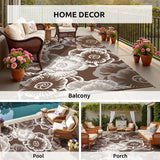NEW Retails $60, Outdoor Rug 5x8 ft Boho Waterproof Outdoor Carpet-Patio RV Deck Camping Rug Portable Boho Rugs for Outdoor Area Rug Picnic Backyard Porch Beach Mat White Brown Floral
