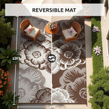 NEW Retails $60, Outdoor Rug 5x8 ft Boho Waterproof Outdoor Carpet-Patio RV Deck Camping Rug Portable Boho Rugs for Outdoor Area Rug Picnic Backyard Porch Beach Mat White Brown Floral