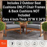 New Retails $224+ Set of 2 High Quality Dark Grey 4 Inch Thick Outdoor Seat Cushions with removable covers  (25"WX24" D) Seat Cushions Only! Does NOT includes chairs or back cushions