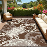 NEW Retails $60, Outdoor Rug 5x8 ft Boho Waterproof Outdoor Carpet-Patio RV Deck Camping Rug Portable Boho Rugs for Outdoor Area Rug Picnic Backyard Porch Beach Mat White Brown Floral