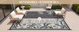NEW Retails $60, Outdoor Rug 5x8 Waterproof Outdoor Carpet Reversible Patio Rug Portable Camping Rug Modern Abstract Plastic Straw RV Rug for Picnic Beach Balcony Pool Deck Foldable Rug, Palm Leaf Grey