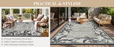 NEW Retails $60, Outdoor Rug 5x8 Waterproof Outdoor Carpet Reversible Patio Rug Portable Camping Rug Modern Abstract Plastic Straw RV Rug for Picnic Beach Balcony Pool Deck Foldable Rug, Palm Leaf Grey