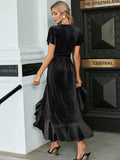 NEW Retails $93, Simplee Women's Floral V Neck Wrap Maxi Dress Summer Beach Flowy Long Dresses, Black, Sz L