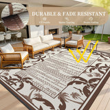 NEW Retails $120, Outdoor Rug 8x10 ft Boho Waterproof Outdoor Carpet-Patio RV Deck Camping Rug Portable Boho Rugs for Outdoor Area Rug Picnic Backyard Porch Beach Mat, Palm Brown/Beige