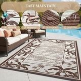 NEW Retails $120, Outdoor Rug 8x10 ft Boho Waterproof Outdoor Carpet-Patio RV Deck Camping Rug Portable Boho Rugs for Outdoor Area Rug Picnic Backyard Porch Beach Mat, Palm Brown/Beige