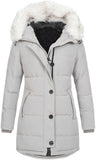 New Women's Fur Hood Parka Jacket Winter Coats Buttons Hooded Puffer Jacket Light Grey! Tag Says 3X, fits like 1X