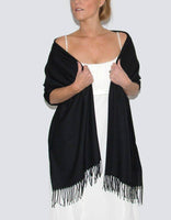 ELEGANT 100% VISCOSE SILK "ALL SEASON" BLACK PASHMINA WRAP, WEAR MANY WAYS! Retail $19.99