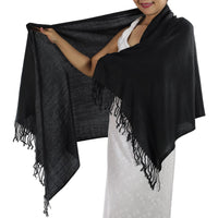 ELEGANT 100% VISCOSE SILK "ALL SEASON" BLACK PASHMINA WRAP, WEAR MANY WAYS! Retail $19.99