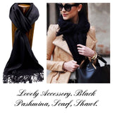 ELEGANT 100% VISCOSE SILK "ALL SEASON" BLACK PASHMINA WRAP, WEAR MANY WAYS! Retail $19.99