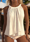 New Retails $63+ Patchwork Cross Hem Beige Tankini Set Sz L
