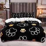 New ZWQKHSM Full/Double Duvet Cover- Black Dog Paw Prints 120gsm Brushed Microfiber Bedding Set 3 Piece, Patterned Comforter Cover 80x90 inches and 2 Pillowcases with Zipper