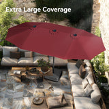 New Amazing PHI VILLA 15 ft. Market Patio Umbrella 2-Side in DARK RED With Base and Sandbags