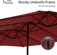 New Amazing PHI VILLA 15 ft. Market Patio Umbrella 2-Side in DARK RED With Base and Sandbags