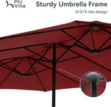 New Amazing PHI VILLA 15 ft. Market Patio Umbrella 2-Side in DARK RED With Base and Sandbags
