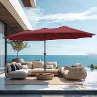 New Amazing PHI VILLA 15 ft. Market Patio Umbrella 2-Side in DARK RED With Base and Sandbags