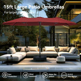 New Amazing PHI VILLA 15 ft. Market Patio Umbrella 2-Side in DARK RED With Base and Sandbags