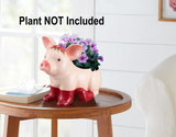 NEW The Pioneer Woman Farmhouse 9 Inch Charming Whimsical Pig Planter with Red Boots, Ceramic