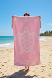 Retails $55+ New Turkish Beach Towel Quick Dry Absorbent Cotton Lightweight Bath Pool Towels Extra Large Oversized Sand Free Towel  PINK TURTLE
