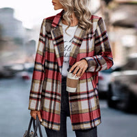 New xWomen's Notch Lapel 2 Button Wool Blend Blazer Suit Long Sleeve Plaid Work Office Jacket Coat Outerwear for Women Sz XL