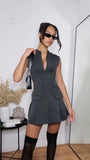 NEW Sleeveless Solid Color Waist Pleated Mini Dress, Grey, Sz XS, Retails $70