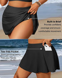 New Women's Plus Size High Waisted Tummy Control Swim Skirt with Pocket, Sz 22W, Black