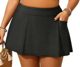 New Women's Plus Size High Waisted Tummy Control Swim Skirt with Pocket, Sz 22W, Black