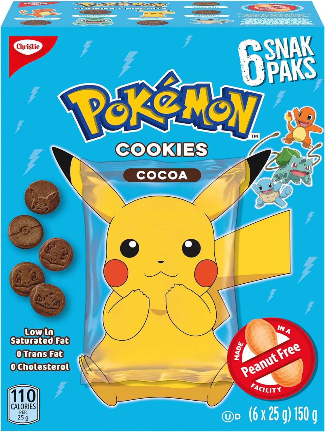 New Christie, Pokemon Cocoa Snack Pack Cookies, Cocoa Cookies, School Snacks, 150g (6 Pouches) BB: 08/23
