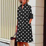 New Women's Shirt Dress Casual Dress Shift Dress Collar Button Pocket 3/4 Length Sleeve Loose Fit Polka Dot Sz XL Black