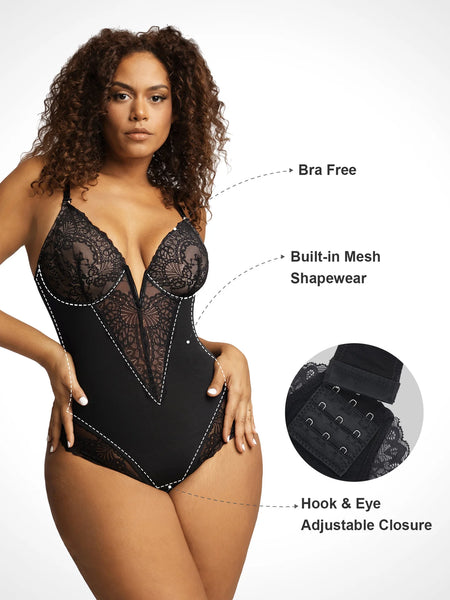New with tags! Popilush Lace Deep-V Neck Bodysuit - Black Retails $110+ Size XXL