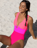 New Retails $55+ Hot Seller Popvil Back Strappy Plunge Color Block One Piece Swimsuit Sz L