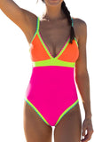 New Retails $64+ popvil Neon Color Block One Piece Bathing Suit for Women Tummy Control V Neck Swimsuit Plunge Shell Trim Swimwear Tie Back Sz L