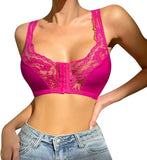 NEW Front Closure Posture Corrector Lift Up Bra Women Push Up Cross Back Underwear Shockproof Sports Support Fitness Vest Bras, Pink Sz M
