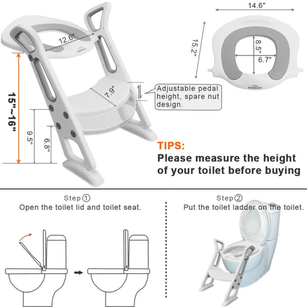 BlueSnail Potty Training Toilet Seat with Step Stool Ladder for Kids (Blue  PU Cushion) 