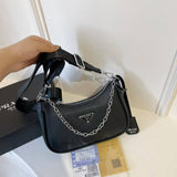 Inspired by Prada bag set, Black! Great Quality! Includes 2 straps, use with chain or longer cross body strap