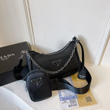 Inspired by Prada bag set, Black! Great Quality! Includes 2 straps, use with chain or longer cross body strap