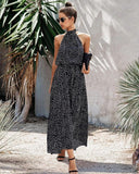 New PRETTYGARDEN Womens Halter Neck Floral Backless Loose Ruffle Maxi Dress in Black Polka Dot, Sz XL! Retails $46+