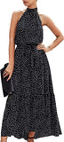 New PRETTYGARDEN Womens Halter Neck Floral Backless Loose Ruffle Maxi Dress in Black Polka Dot, Sz XL! Retails $46+